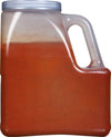 A clear plastic jug filled with red chili powder.