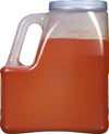 A clear plastic container filled with red chili powder.