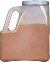 A clear plastic container filled with a brown powder.