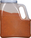 A plastic container filled with a red powder.