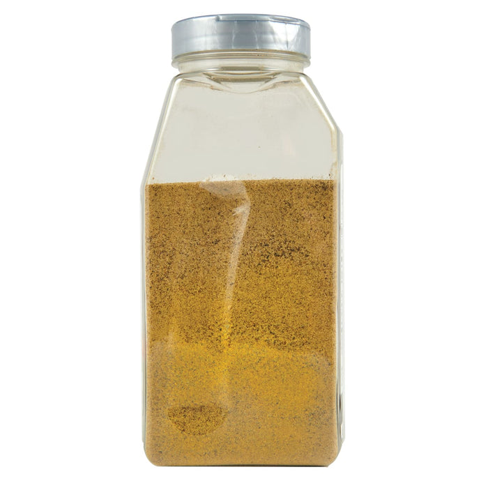 A glass jar filled with a brown spice.