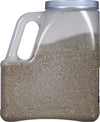 A clear plastic container filled with dried herbs.