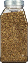 A glass jar filled with dried thyme.