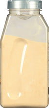 A plastic jar filled with a light yellow powder.