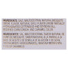 Ingredients list for a seasoning product including salt maltodextrin natural mesquite smoke flavor natural grill flavor and caramel color.