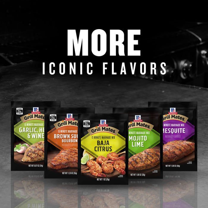 McCormick Grill Mates seasonings are displayed with the text More Iconic Flavors.