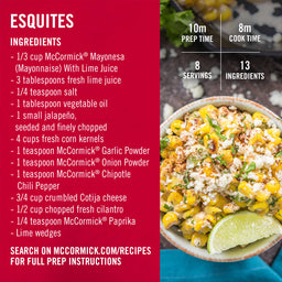 A recipe for McCormick?R Esquites with ingredients and prep time listed.