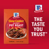 McCormick Slow Cooker Savory Pot Roast seasoning mix package is displayed with the tagline The Taste You Trust.