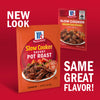 This image shows the new look of McCormick Slow Cooker Savory Pot Roast seasoning mix, with the same flavor.
