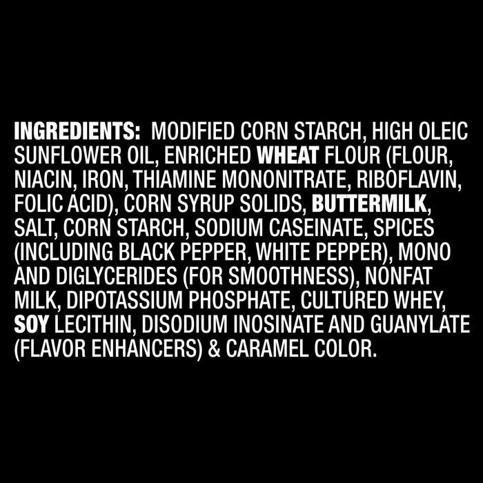 The ingredients list for Mccormick Peppered Gravy Mix Country 2.64 Oz is displayed in white text on a black background.