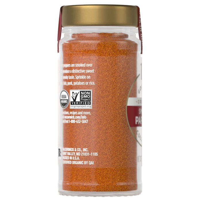 A jar of McCormick Smoked Paprika with USDA Organic and Non-GMO Project Verified labels.