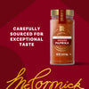 A jar of Mccormick Gourmet Smoked Paprika Organic 1.62 Oz is featured on a deep red background, accompanied by the text Carefully Sourced for Exceptional Taste and the McCormick script logo.