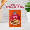 McCormick Cheesy Taco mix package with the text 3 easy steps ready in 15 min.
