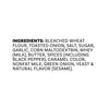 The ingredients list for Mccormick Toasted Onion And Garlic Seasoning Mix 1.25 Oz is displayed in black text, detailing components such as bleached wheat flour, toasted onion, and garlic.