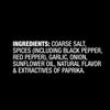 A list of ingredients for a seasoning blend including coarse salt spices garlic onion sunflower oil natural flavor and paprika.