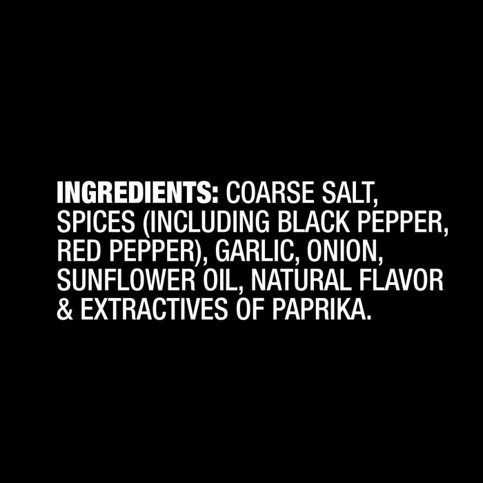 A list of ingredients for a seasoning blend including coarse salt spices garlic onion sunflower oil natural flavor and paprika.
