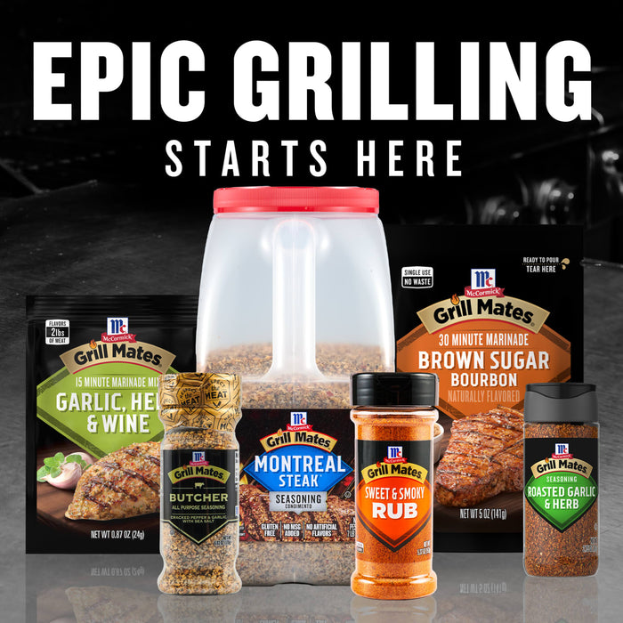 A variety of Grill Mates spices and seasonings are displayed under the headline Epic Grilling Starts Here.