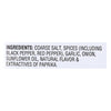 A list of ingredients for a seasoning blend including coarse salt spices garlic onion sunflower oil natural flavor and paprika.