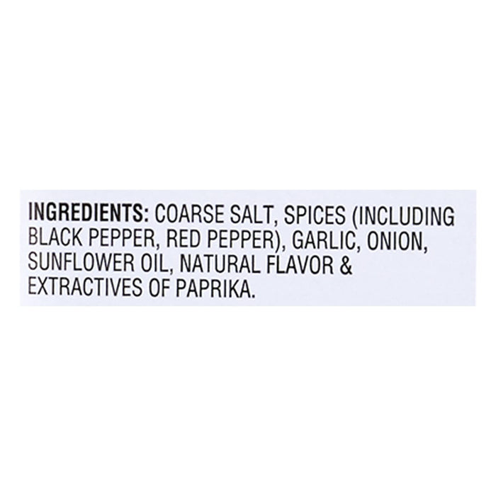 A list of ingredients for a seasoning blend including coarse salt spices garlic onion sunflower oil natural flavor and paprika.