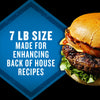 A 7 lb size burger is shown, made for enhancing back of house recipes.