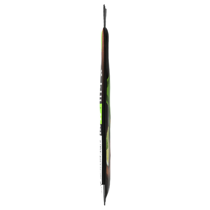 A side view of a black and green package of McCormick Lime Juice.