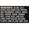 A list of ingredients for a product including sugar salt spices garlic and lime.