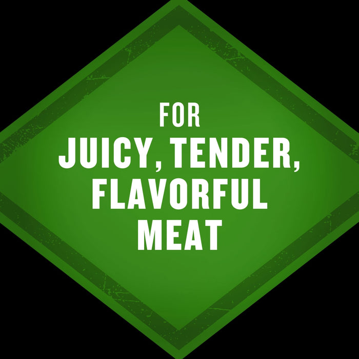 A green diamond-shaped badge promotes juicy, tender, and flavorful meat.