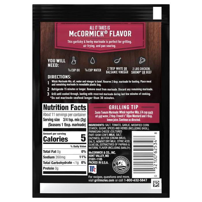 McCormick® Grill Mates® Tomato, Garlic & Basil Marinade Mix, 0.87 oz (6-Pack)