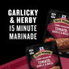 McCormick Grill Mates Tomato, Garlic &amp; Basil 15 Minute Marinade packaging is displayed.