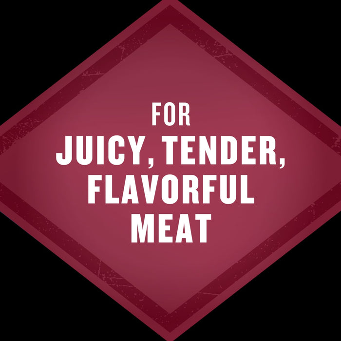 The image promotes juicy, tender, and flavorful meat.