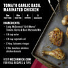 McCormick's Tomato Garlic Basil Marinated Chicken recipe with preparation and cook times, servings, and ingredients listed.