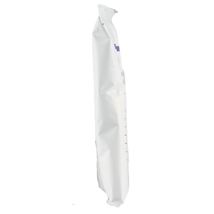 A white crumpled empty single-serving coffee packet.