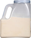 A plastic jug filled with a white powder.