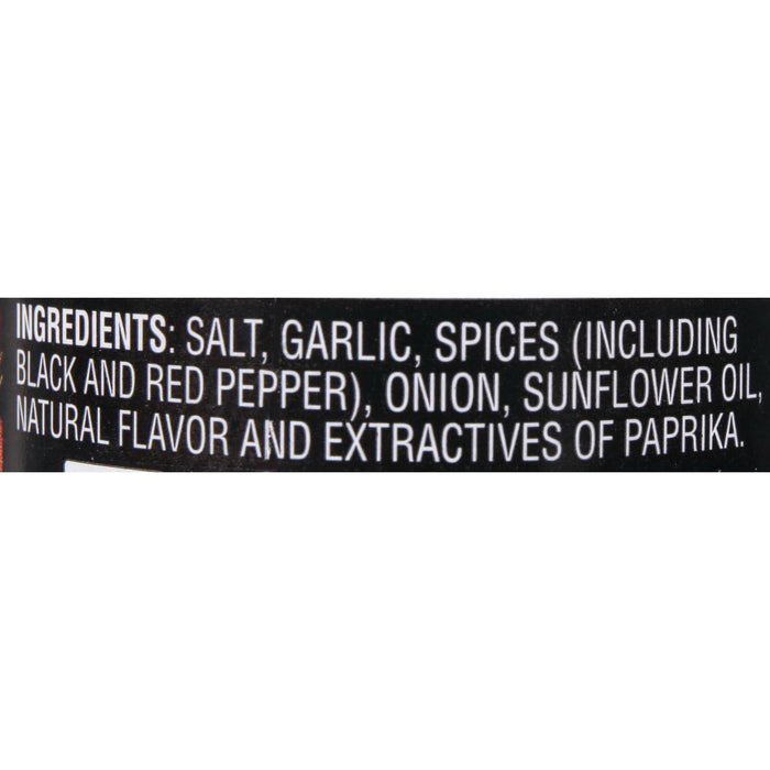 The ingredients for the seasoning are salt garlic spices black and red pepper onion sunflower oil natural flavor and extractives of paprika.