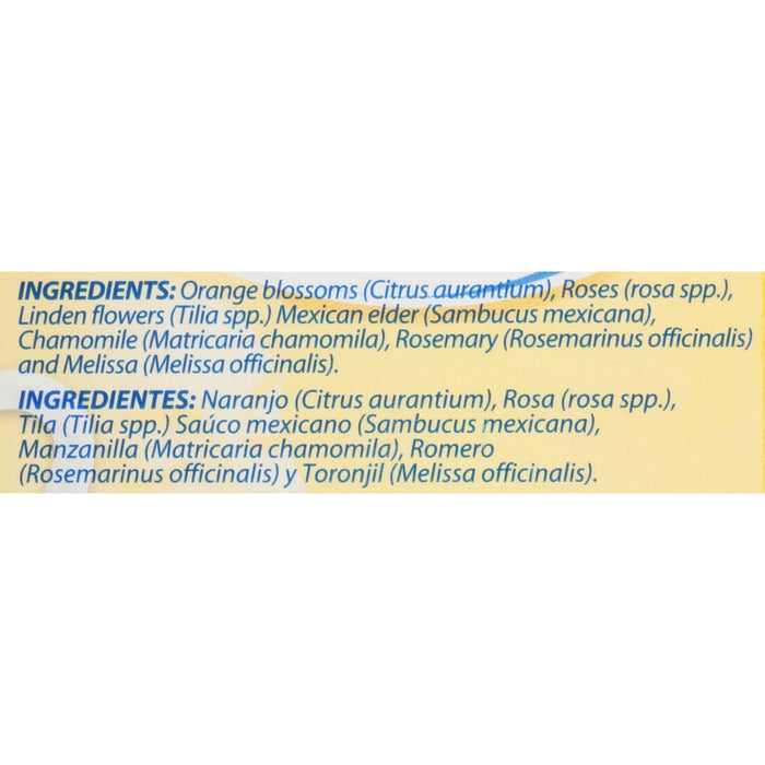 Ingredients for a tea blend listed in English and Spanish.