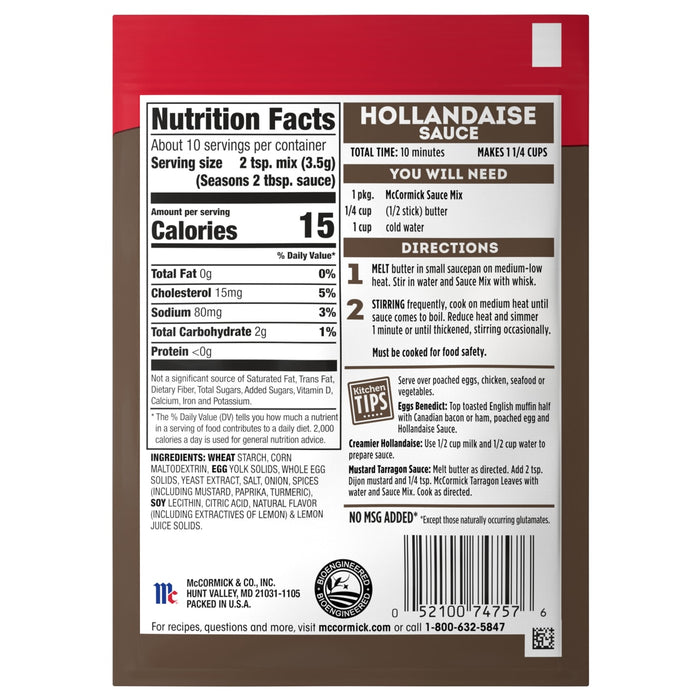 McCormick® Hollandaise Sauce Mix, 1.25 oz (6-Pack)