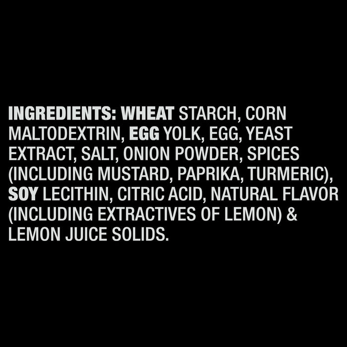 A list of ingredients for Mccormick Regular Hollandaise Sauce Mix Envelope 1.25 Oz including wheat starch, corn maltodextrin, egg yolk, egg, yeast extract, salt, onion powder, spices, soy lecithin, citric acid, natural flavor, and lemon juice solids.