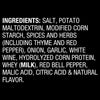 A list of ingredients for a product including salt potato maltodextrin modified corn starch spices herbs onion garlic white wine whey red bell pepper malic acid citric acid and natural flavor.