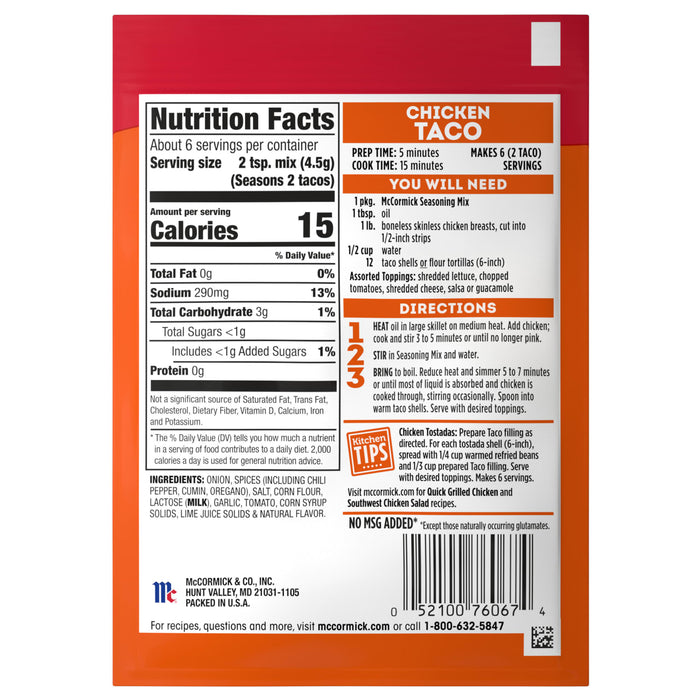 McCormick® Chicken Taco Seasoning Mix, 1 oz (6-Pack)