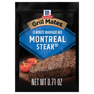 McCormick Grill Mates Montreal Steak 15 Minute Marinade Mix package.