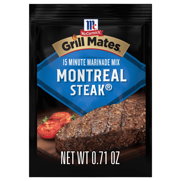 McCormick Grill Mates Montreal Steak 15 Minute Marinade Mix package.