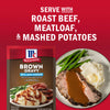 McCormick Brown Gravy mix is shown with suggested serving options of roast beef, meatloaf, and mashed potatoes.