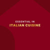 The text Essential in Italian Cuisine is displayed on a red background, highlighting the importance of certain ingredients or techniques in Italian cooking.