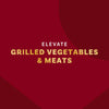 The image promotes a product to elevate grilled vegetables and meats.