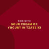The image suggests pairing the product with sour cream or yogurt in tzatziki.