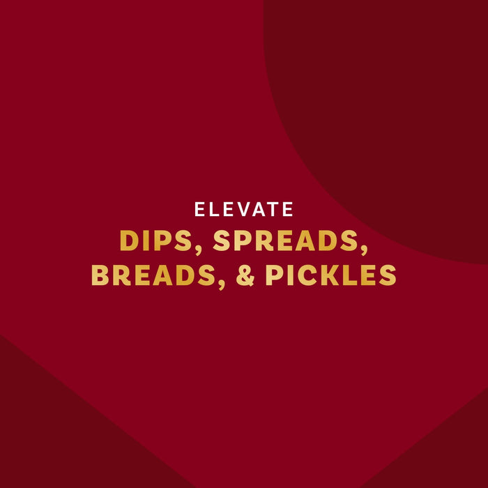 The image promotes elevating dips, spreads, breads, and pickles.