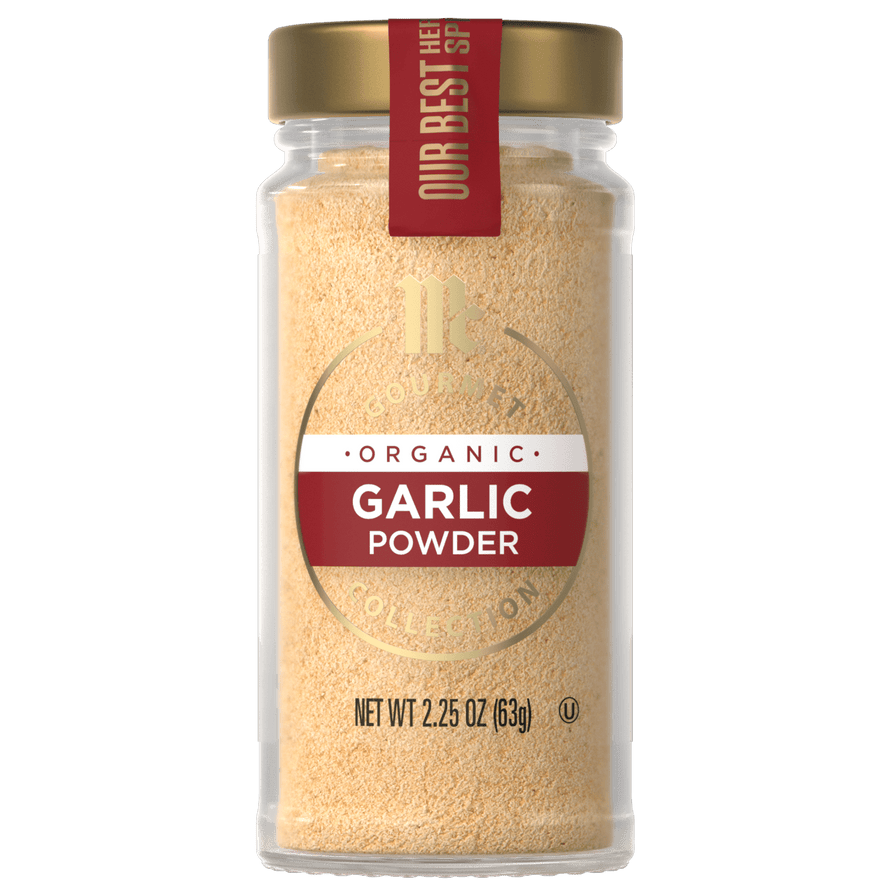 This is a jar of McCormick Organic Garlic Powder.