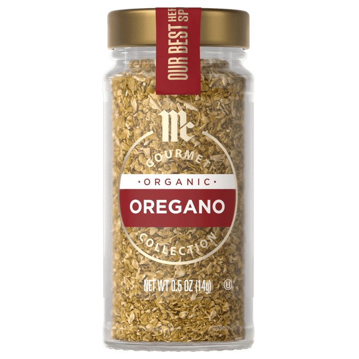 A jar of McCormick Organic Oregano.