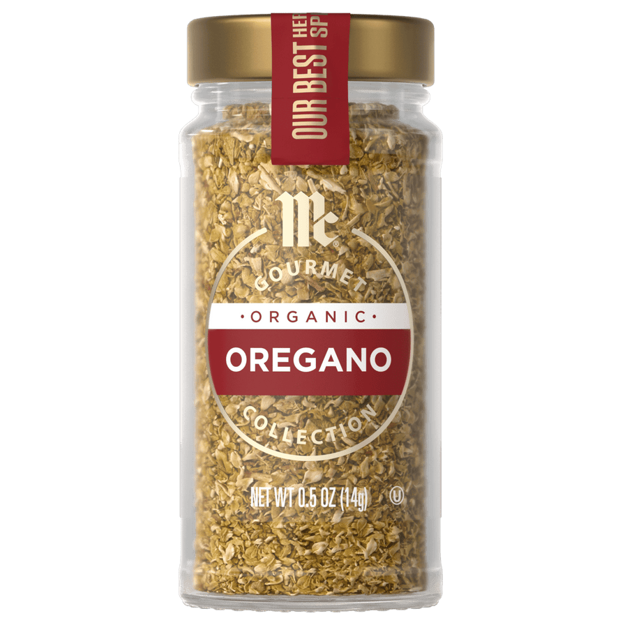 A jar of McCormick Organic Oregano.
