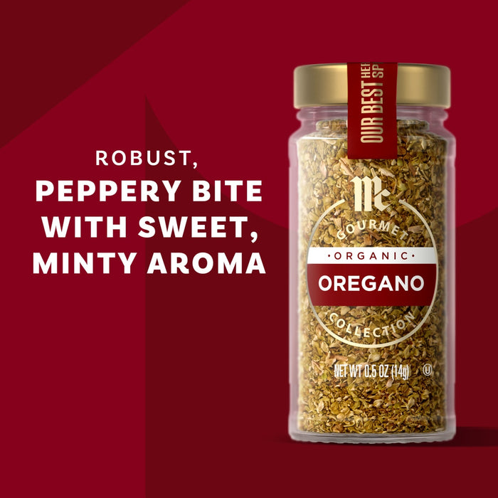 McCormick Oregano is shown, described as having a robust, peppery bite with a sweet, minty aroma.